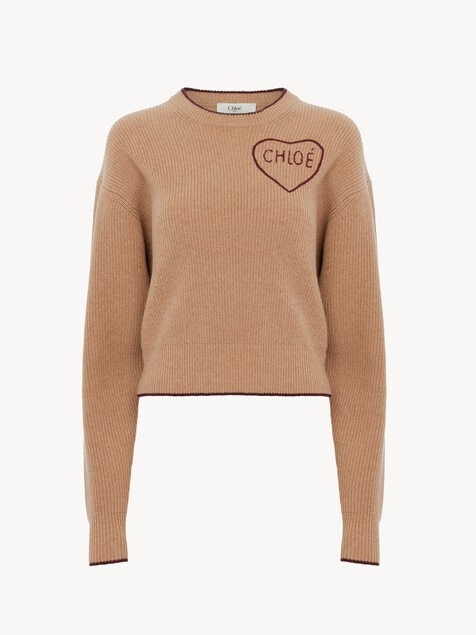 Cropped fitted logo sweater in a wool & cashmere knit