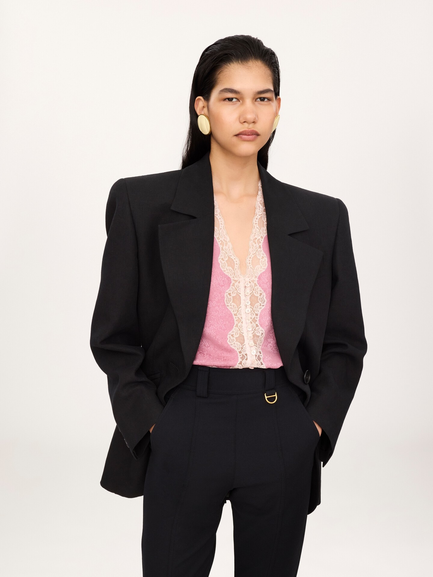 Oversized tailored jacket in linen cr&ecirc;pe - 6