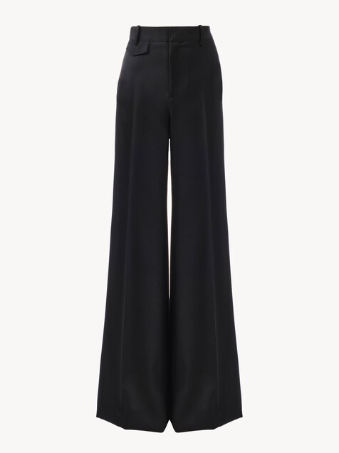 High-rise flared trousers in wool grain de poudre