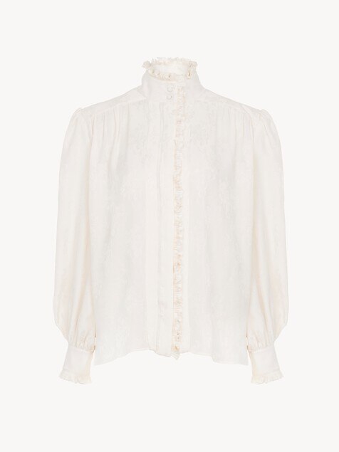 Oversized ruffled blouse in silk jacquard