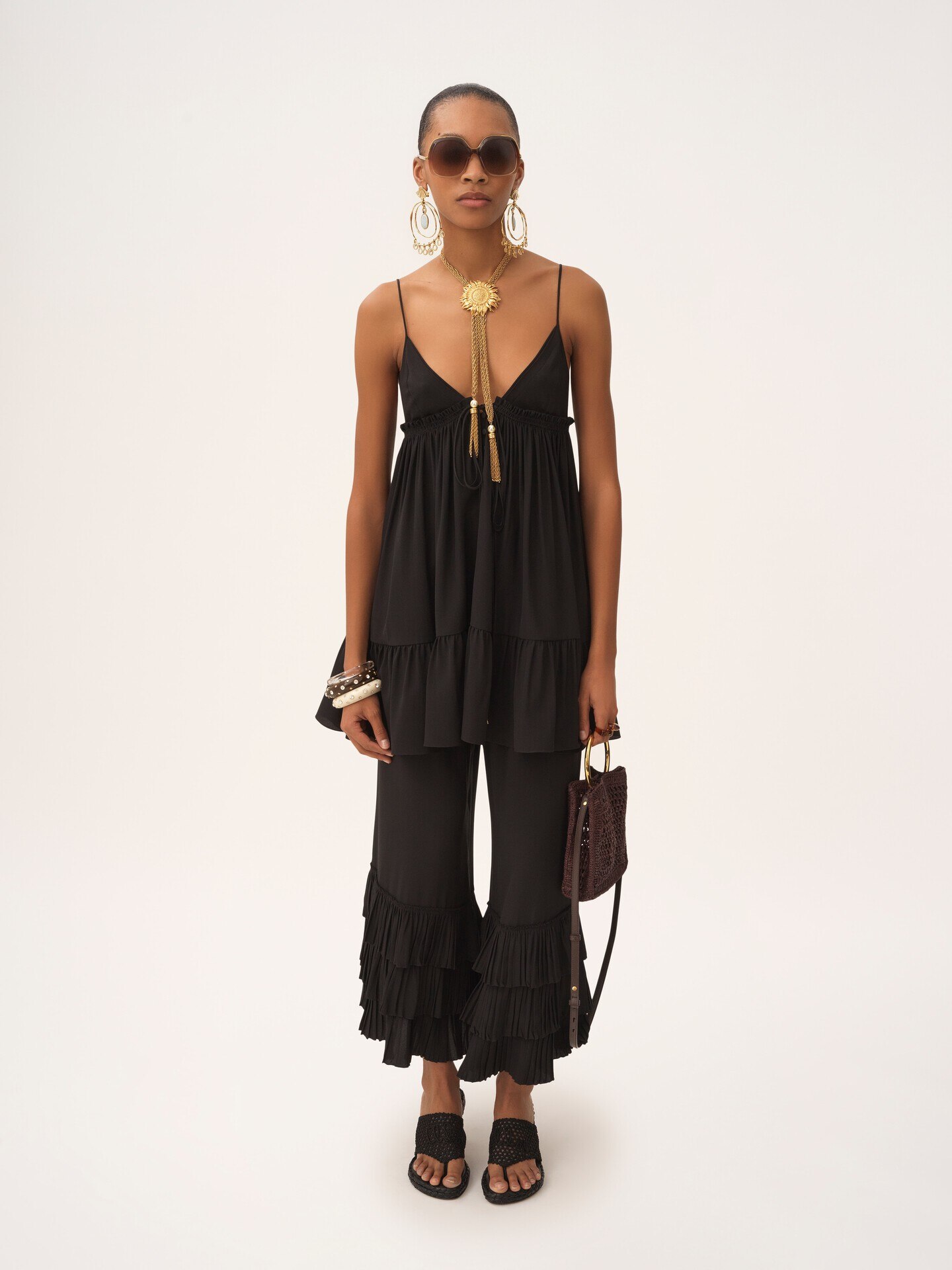 Fluid wide-leg pants in cr&ecirc;pe de chine - 3