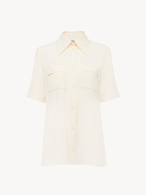 Short-sleeve blouse in crêpe de chine