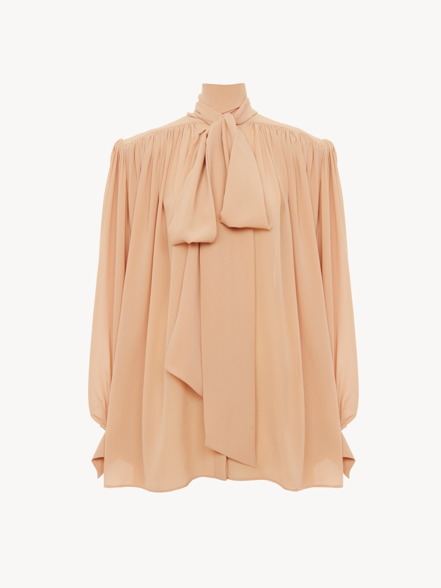 Oversized gathered lavalli&egrave;re blouse in cr&ecirc;pe de chine - 1