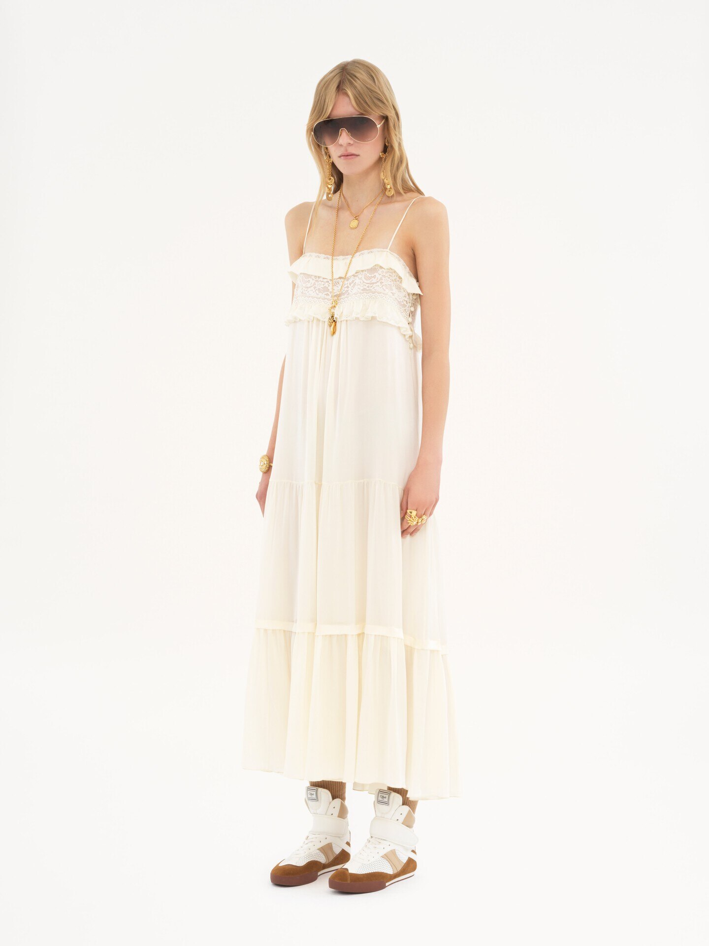 Sleeveless long dress in silk charmeuse - 4