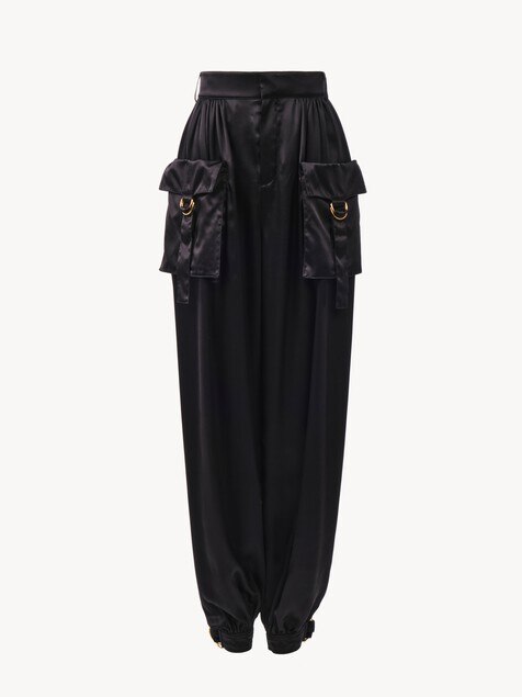 Fluid cargo trousers in silk satin