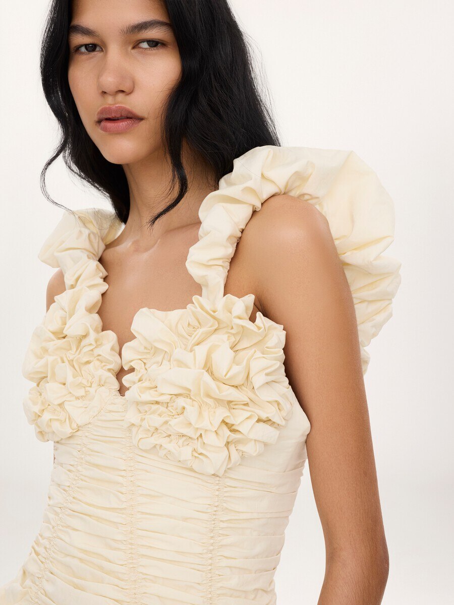 Ruched bustier midi dress in cotton poplin - 3