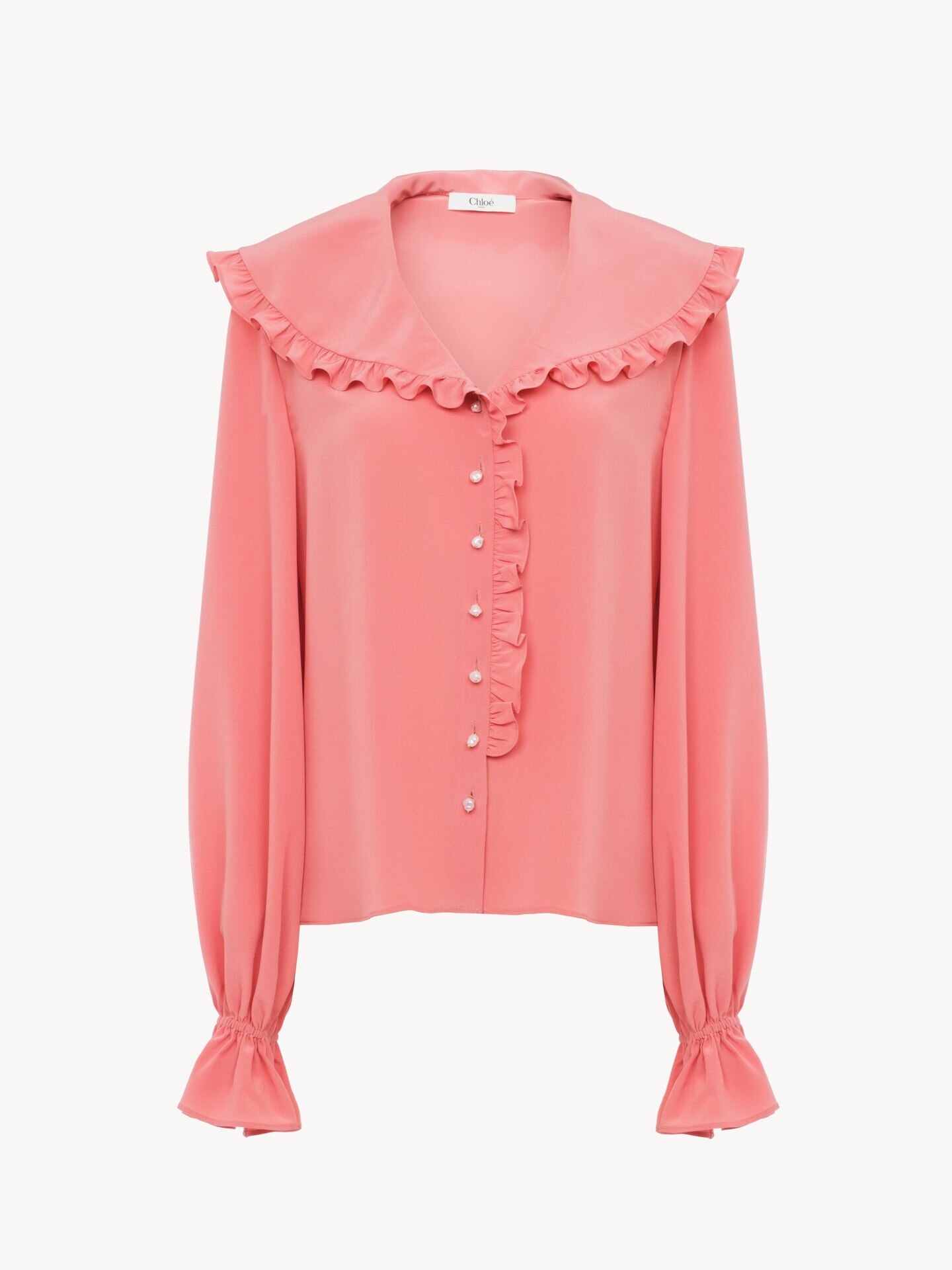 Blusa fluida con volantes de crep&eacute; de seda china - 2