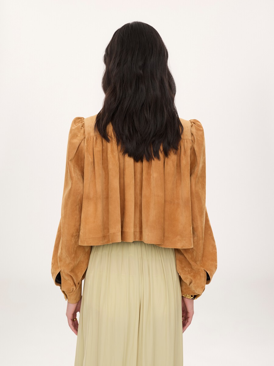 Gathered boule jacket in suede leather - 5