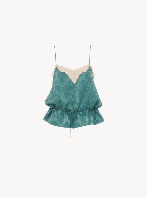 Camisola con cord&oacute;n de jacquard de seda y encaje