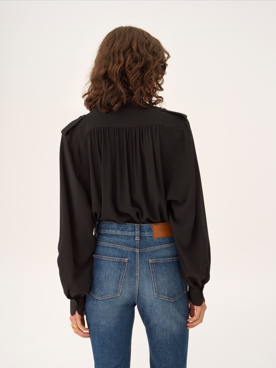 Gathered blouse in cr&ecirc;pe de chine - 5