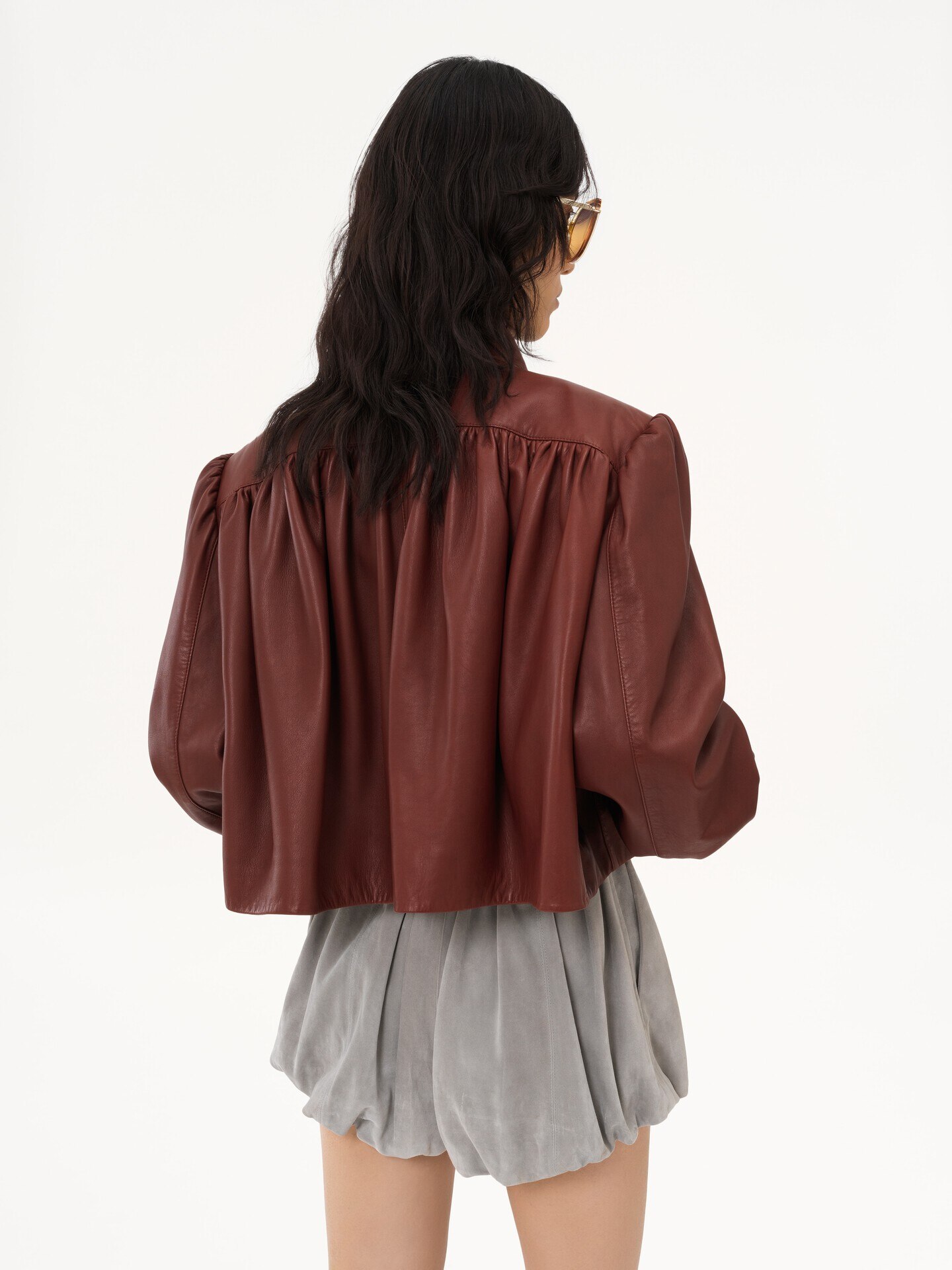 Gathered boule jacket in leather - 7