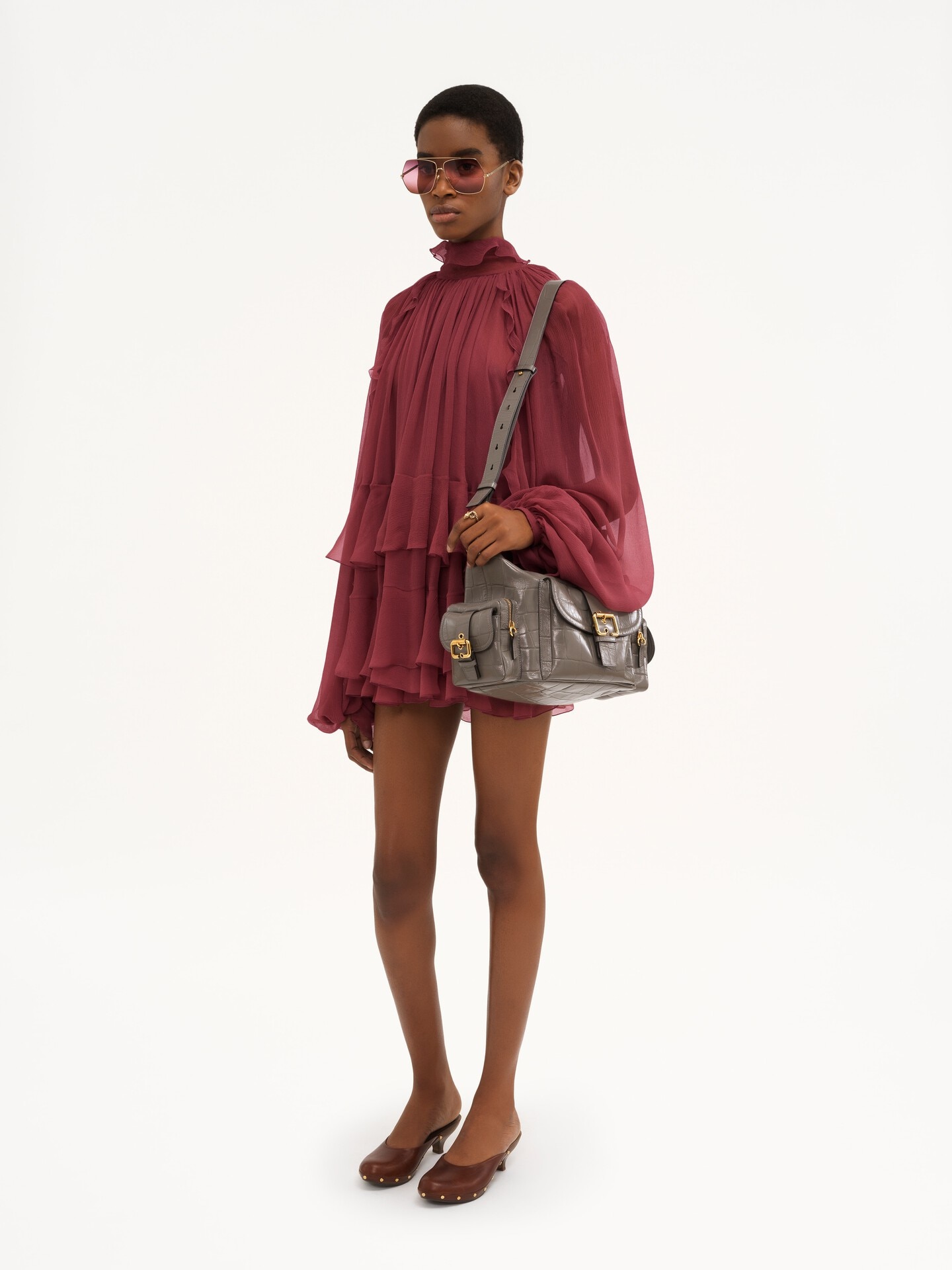 Mini cape dress in silk mousseline - 3