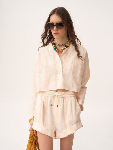 Long-sleeve cropped top in cotton