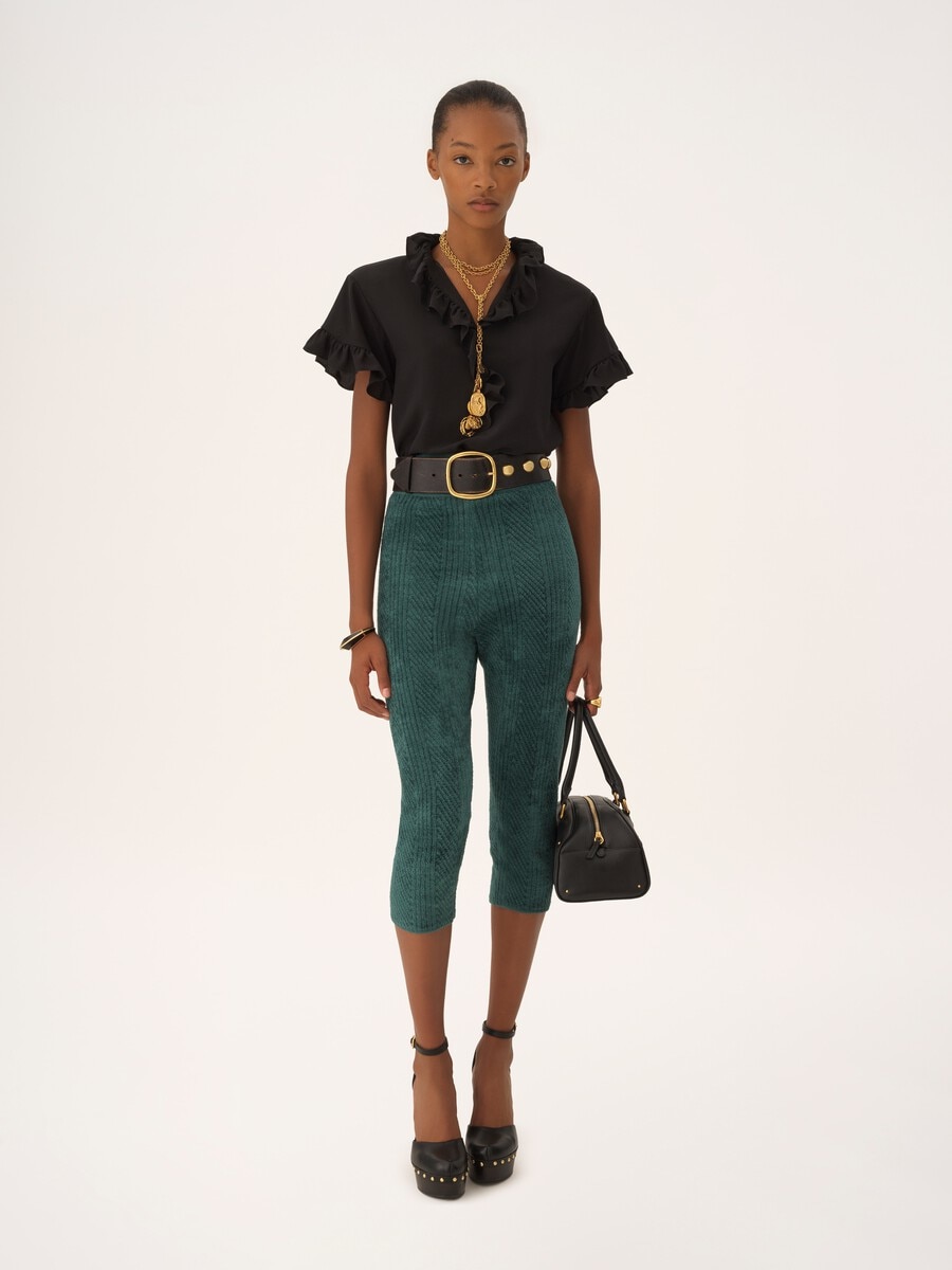 Short-sleeve ruffle top in cr&ecirc;pe de chine - 3