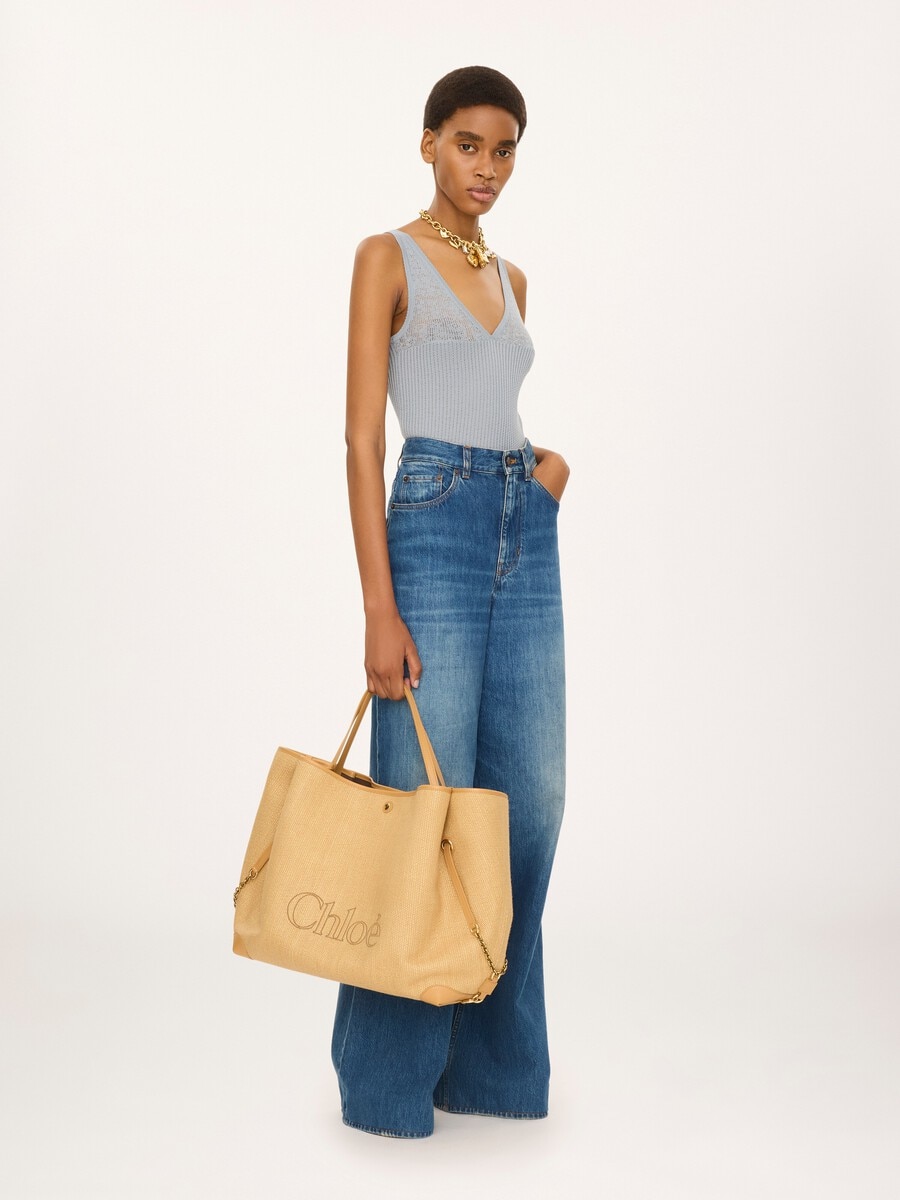Large Chlo&eacute; Clover double carry bag in raffia-effect fibers - 7