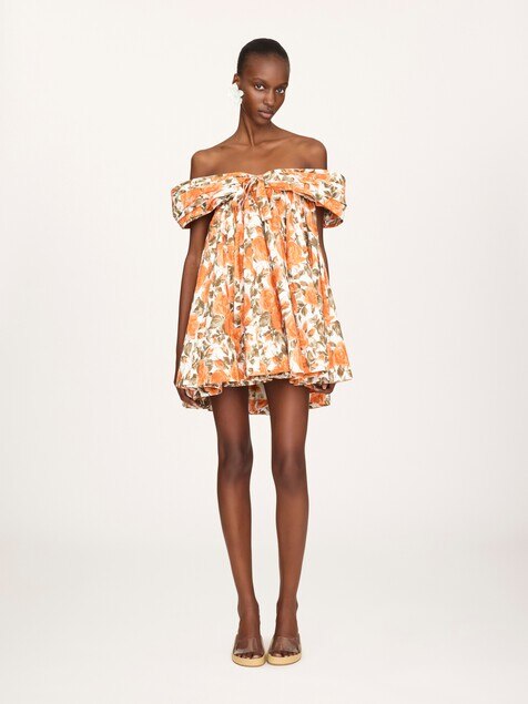 Off-the-shoulder mini dress in cotton poplin