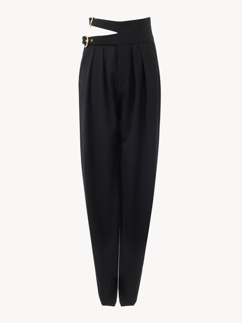 Pantalones de sastre de talle alto de lana grain de poudre