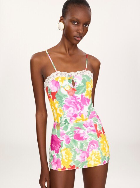 Falda de ba&ntilde;o de talle alto con estampado floral
