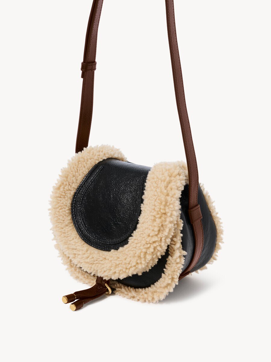Small Marcie saddle bag in shearling & grained leather - 4