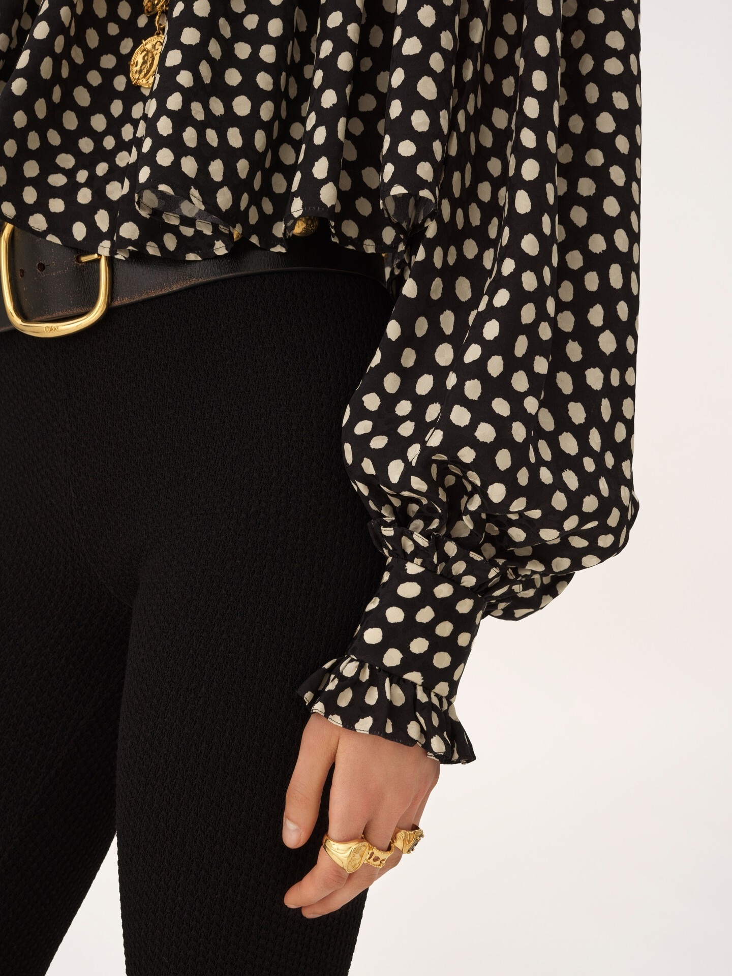 Maxi gathered high-neck top in silk jacquard - 9