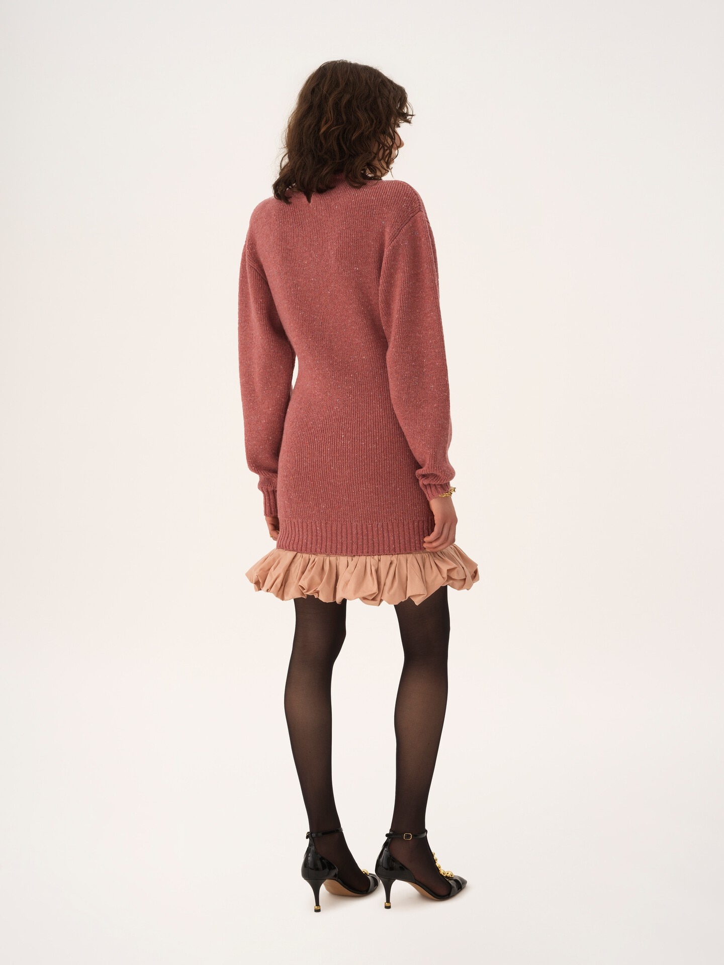 Long-sleeve logo mini dress in a merino wool knit - 4