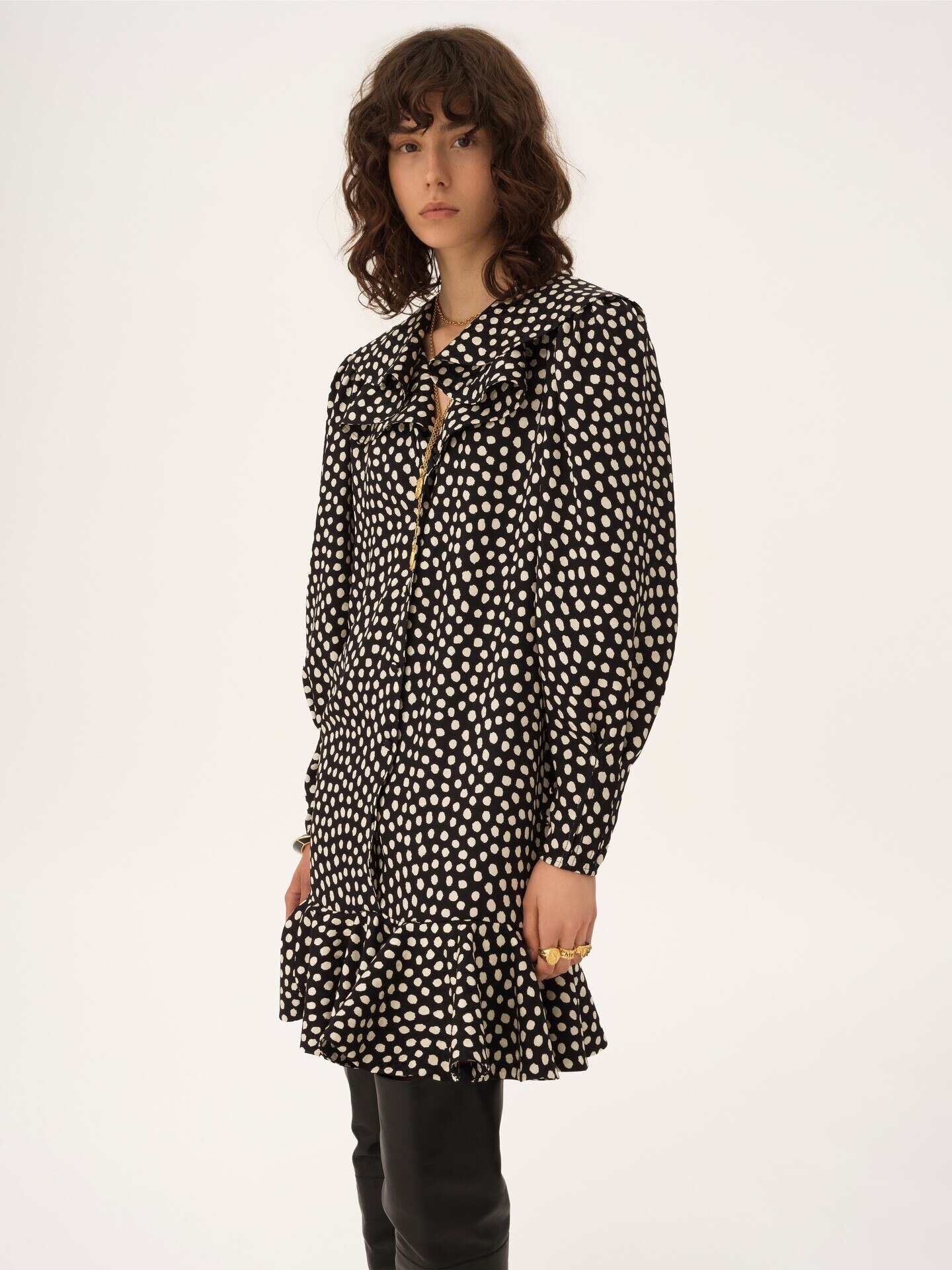 Long-sleeve mini dress in silk jacquard - 4