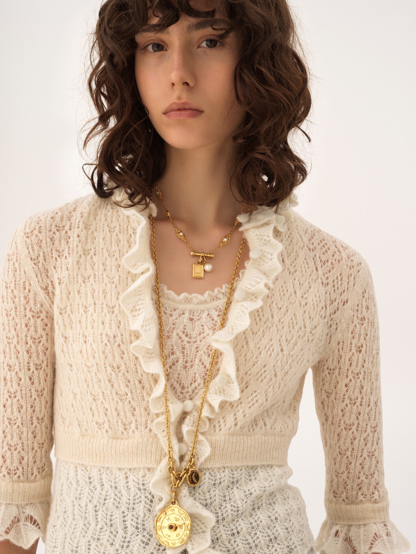 Jersey cropped con volantes de punto de lana de alpaca y seda - 7