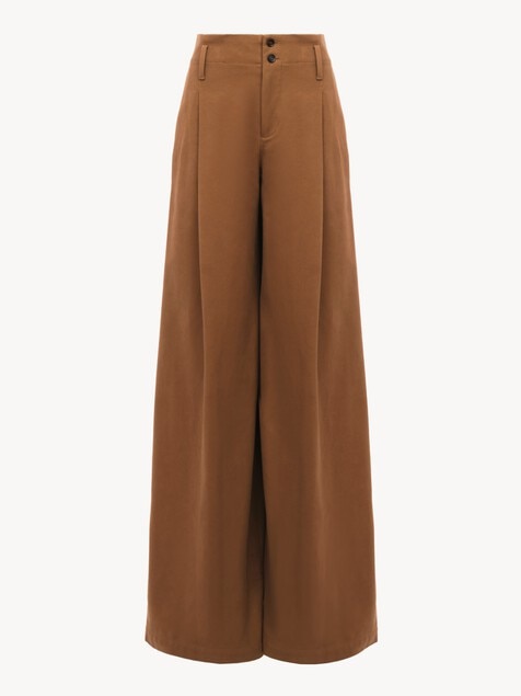 Pantalones de pernera ancha de talle alto de lona de algod&oacute;n
