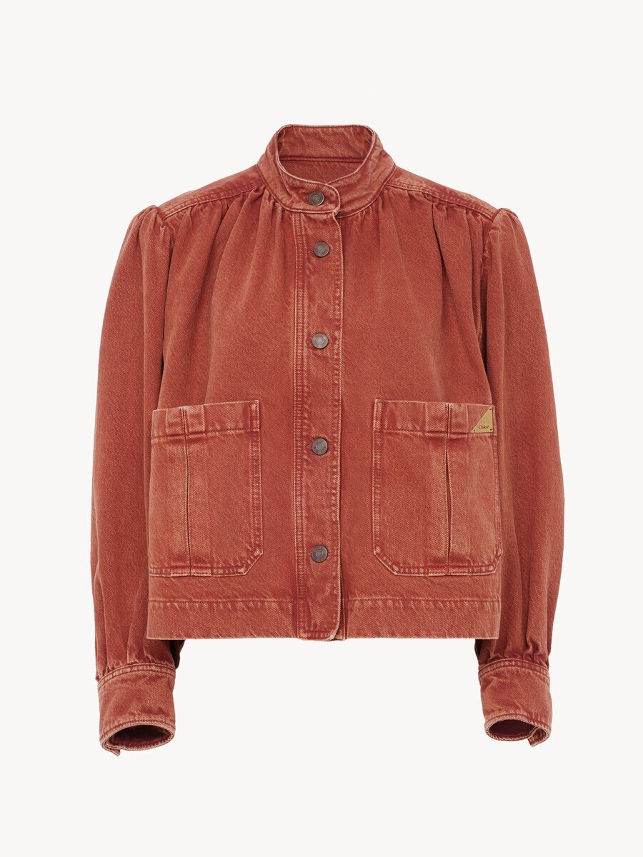 High-neck gathered jacket in denim - 2