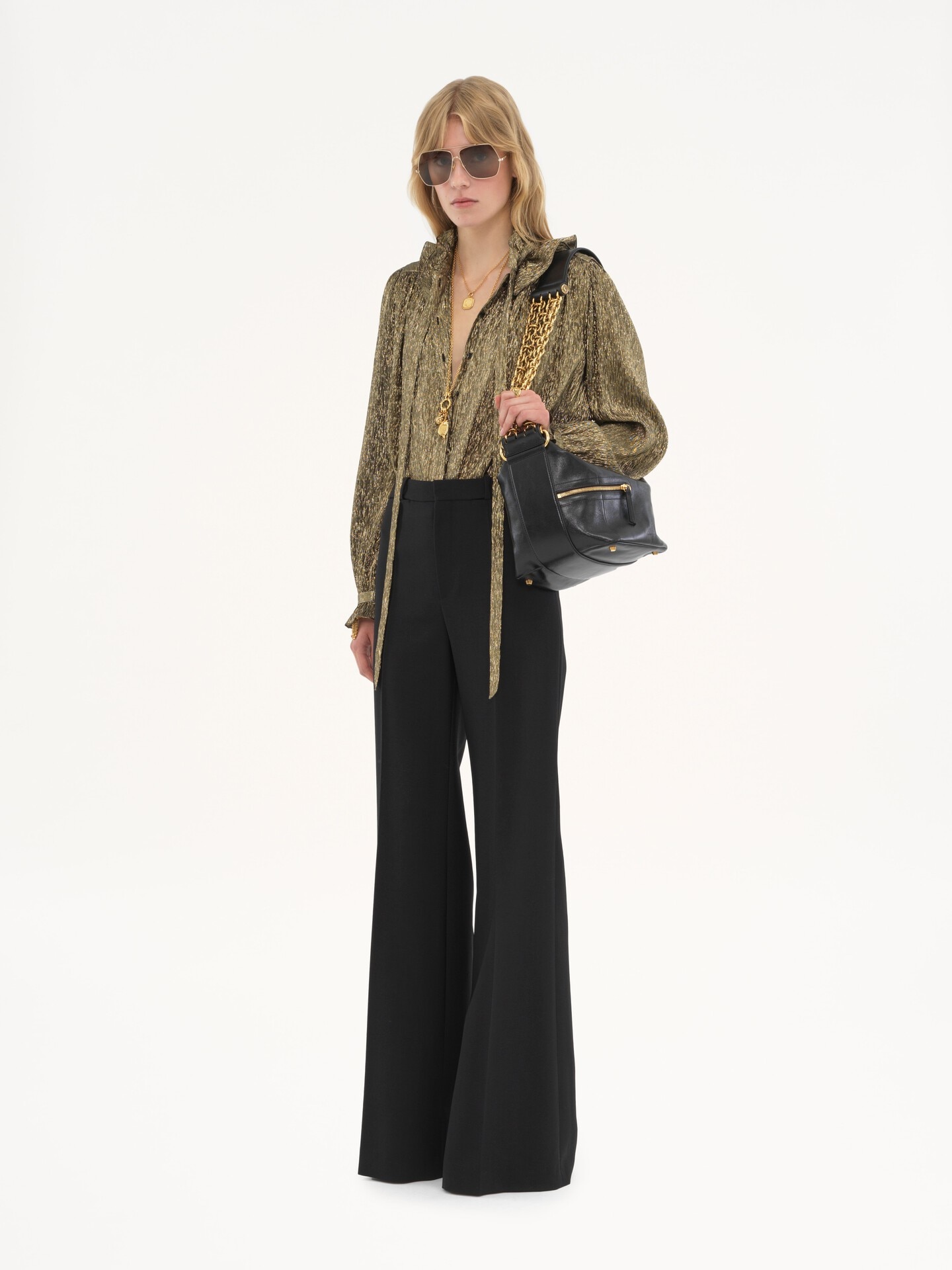 Pantalones de sastre acampanados de lana grain de poudre - 3