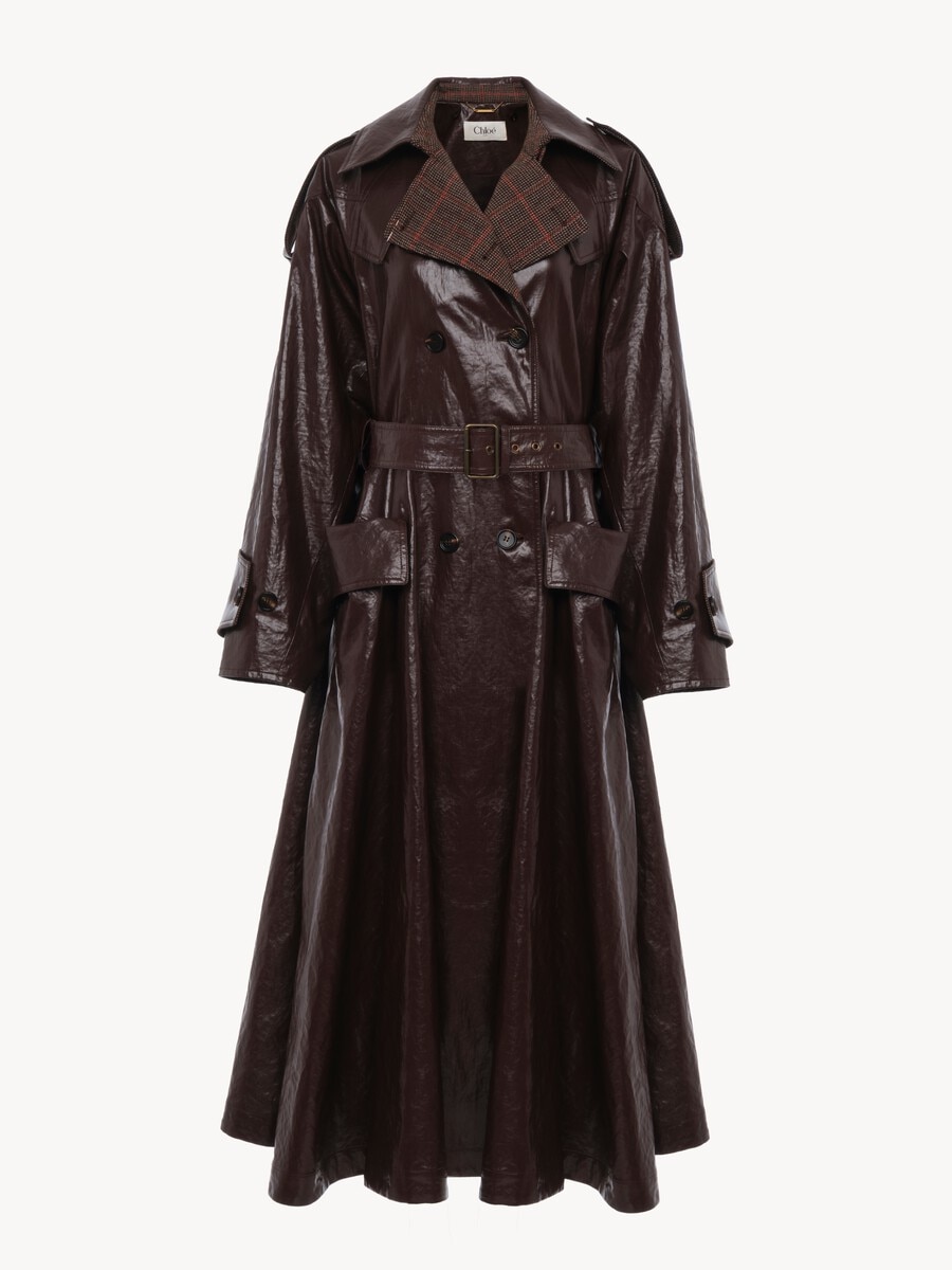 Double-breasted long riding coat in coated linen - 2