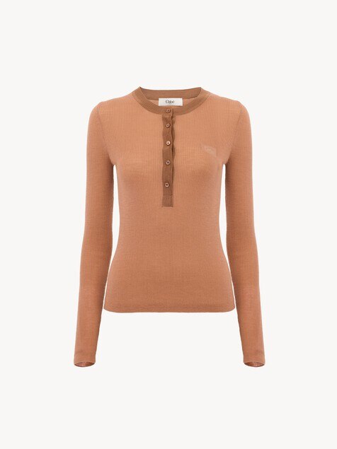 Henley shirt in superfine wool knit