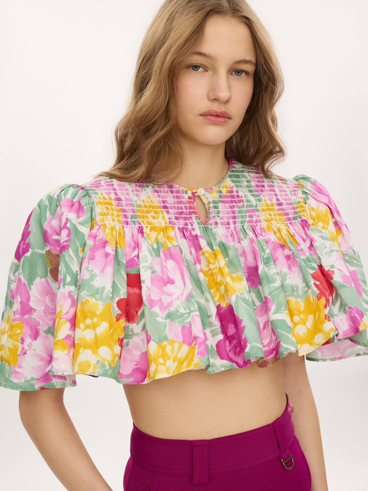 Gathered cropped top in cotton poplin - 4