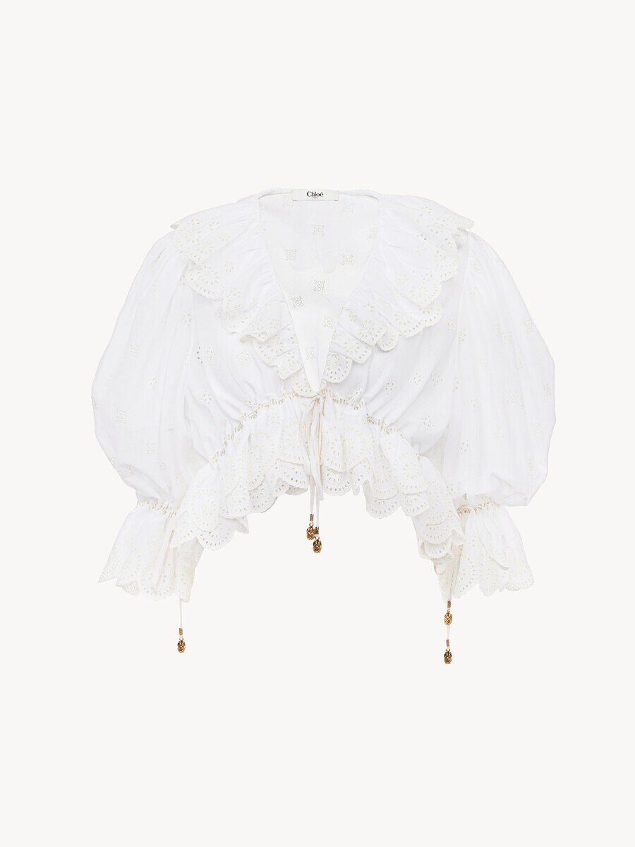 V-neck ruffle top in cotton voile - 1