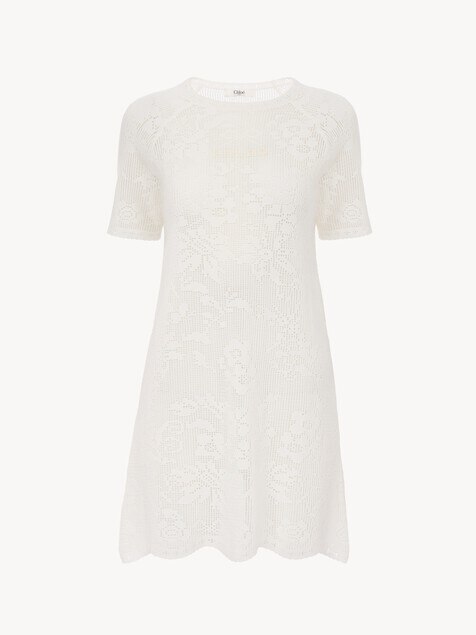 Short-sleeve fitted mini dress in a cotton knit