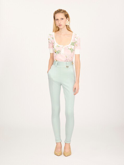 High-rise fitted pants in bonded stretch jersey