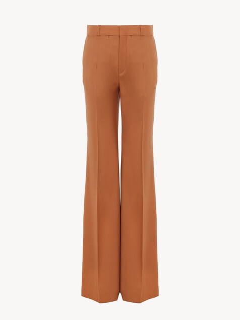 High-rise flared pants in wool gabardine