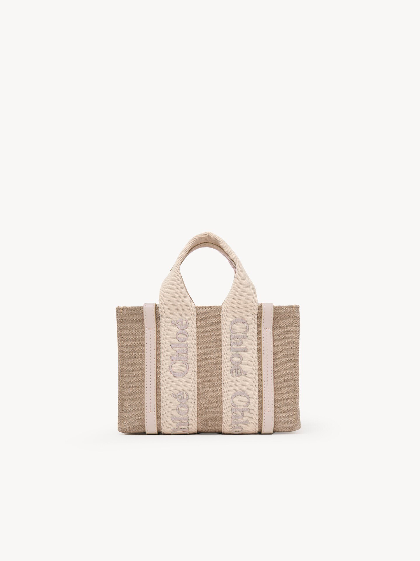Mini Woody tote bag in linen & leather - 4