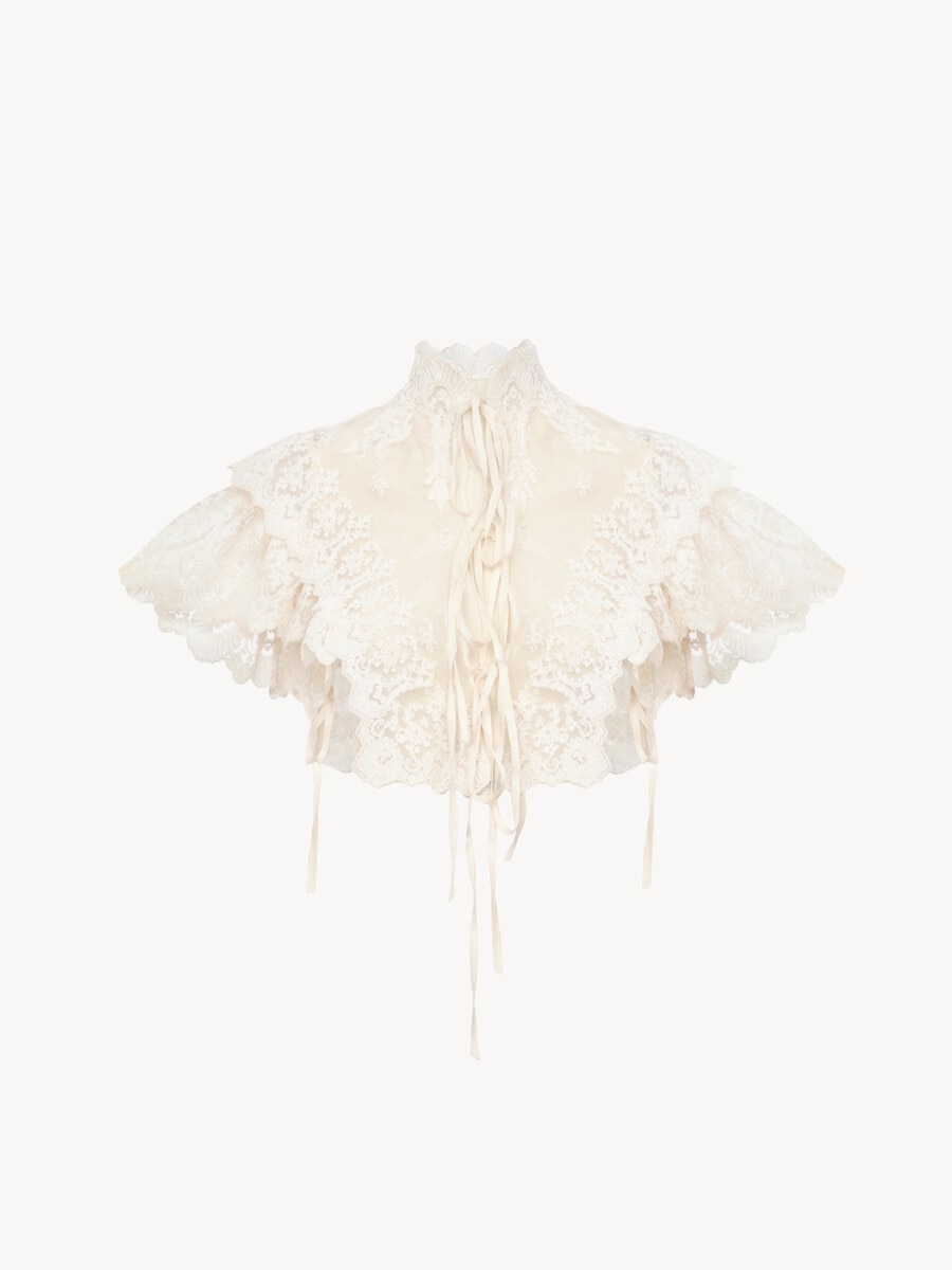 High-neck cropped top in cotton tulle & lace - 2