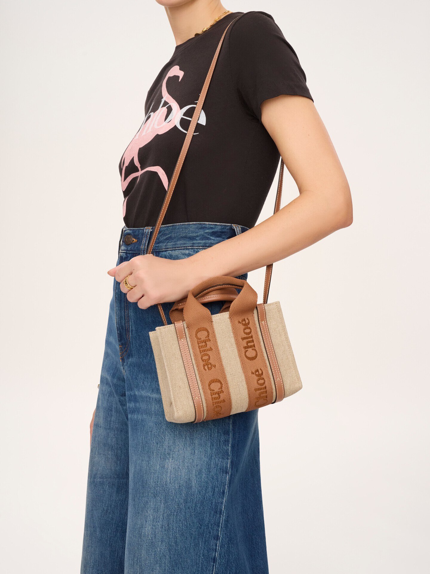 Mini Woody tote bag in linen - 3
