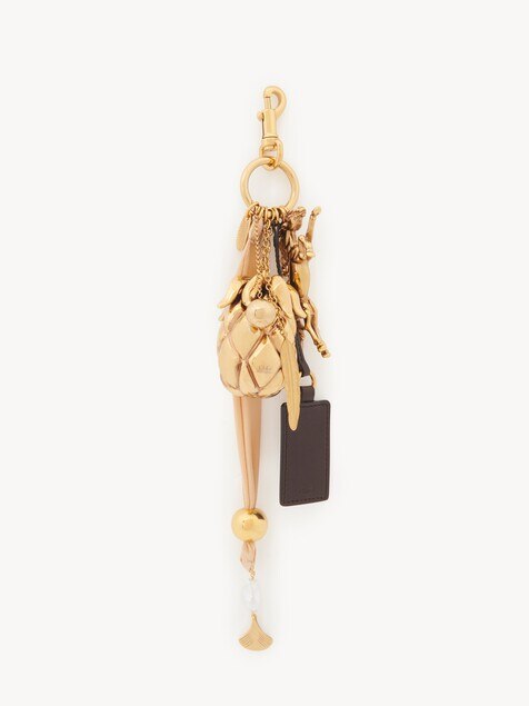 Giga pineapple bag charm in brass, leather & fabric