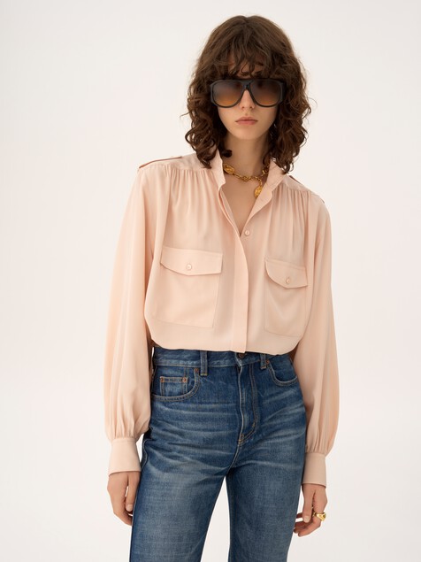Gathered blouse in cr&ecirc;pe de chine