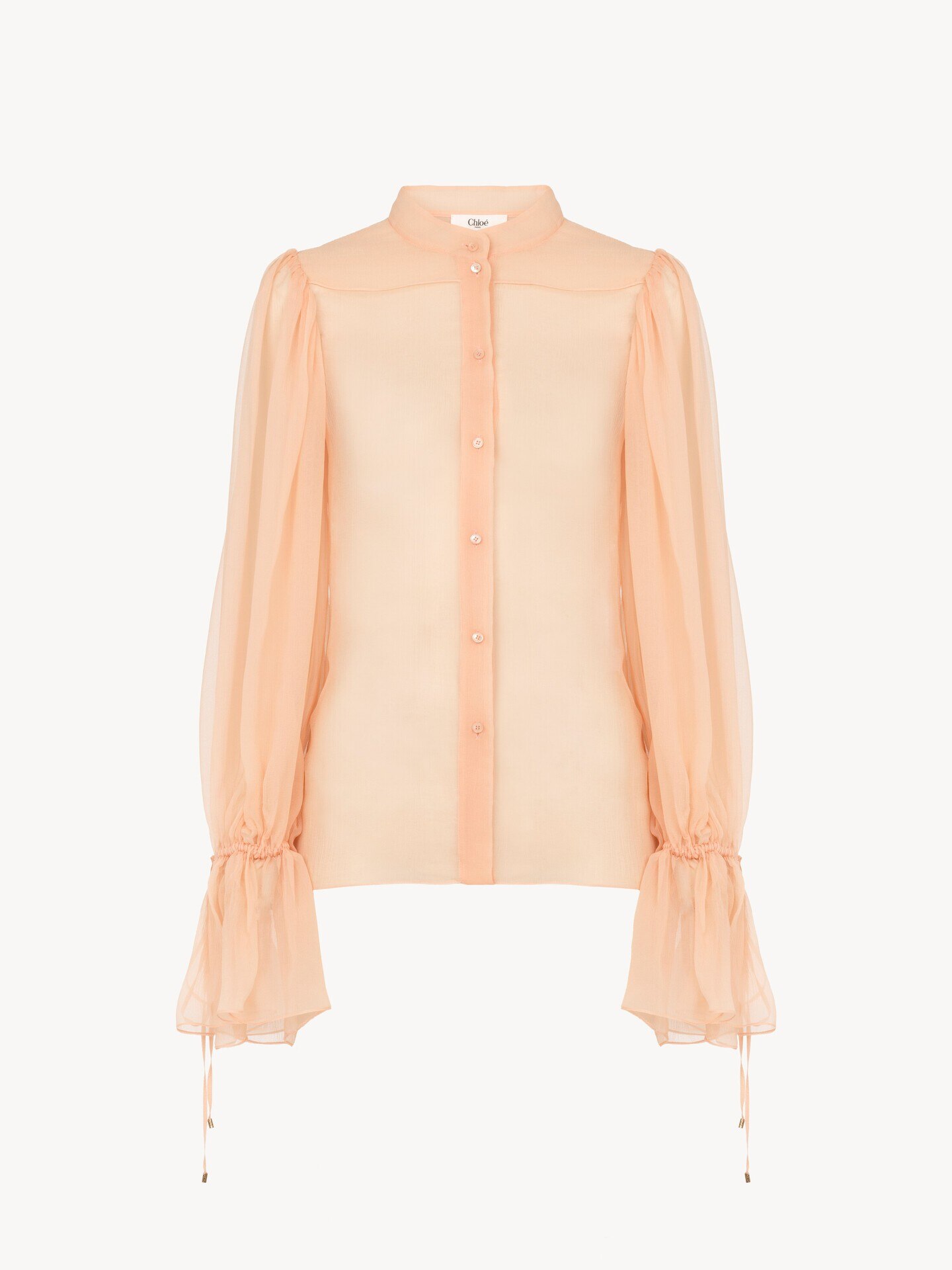 Puff-sleeve blouse in silk mousseline - 1