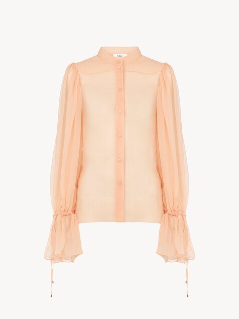 Puff-sleeve blouse in silk mousseline