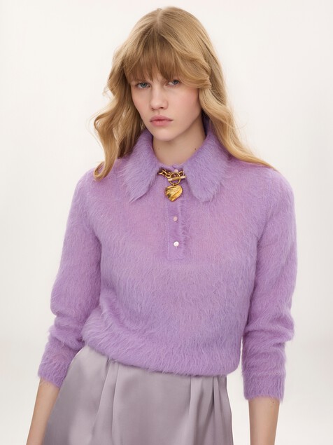 Jersey de polo confeccionado en punto de mezcla de lana y alpaca