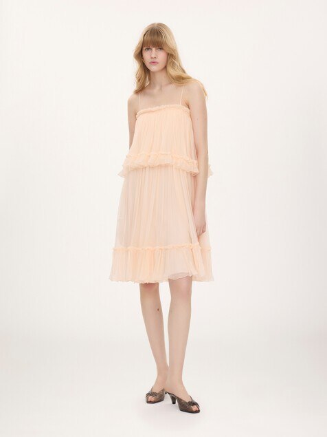 Thin-strap mini dress in silk mousseline