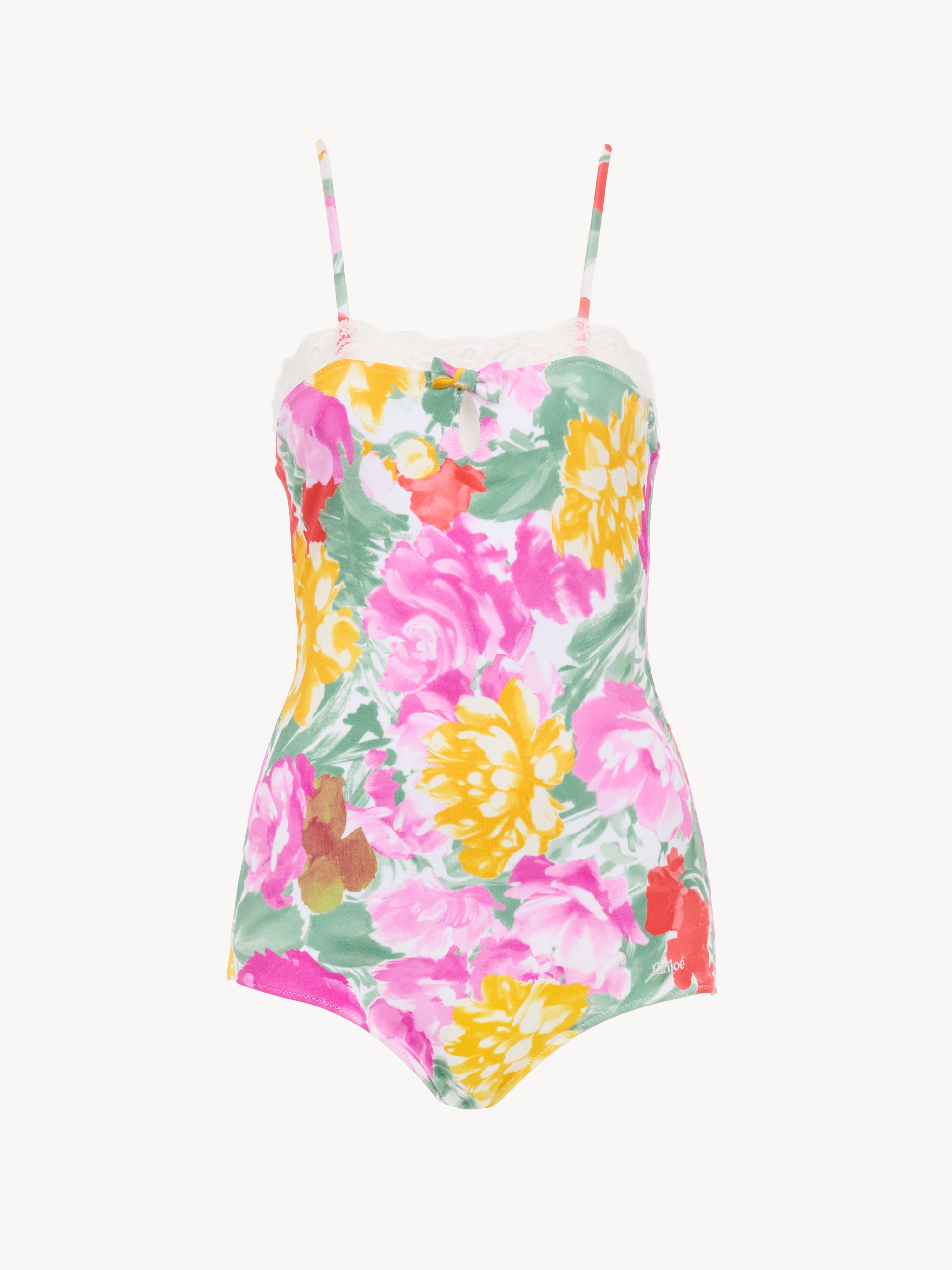 Falda de ba&ntilde;o de talle alto con estampado floral - NaN