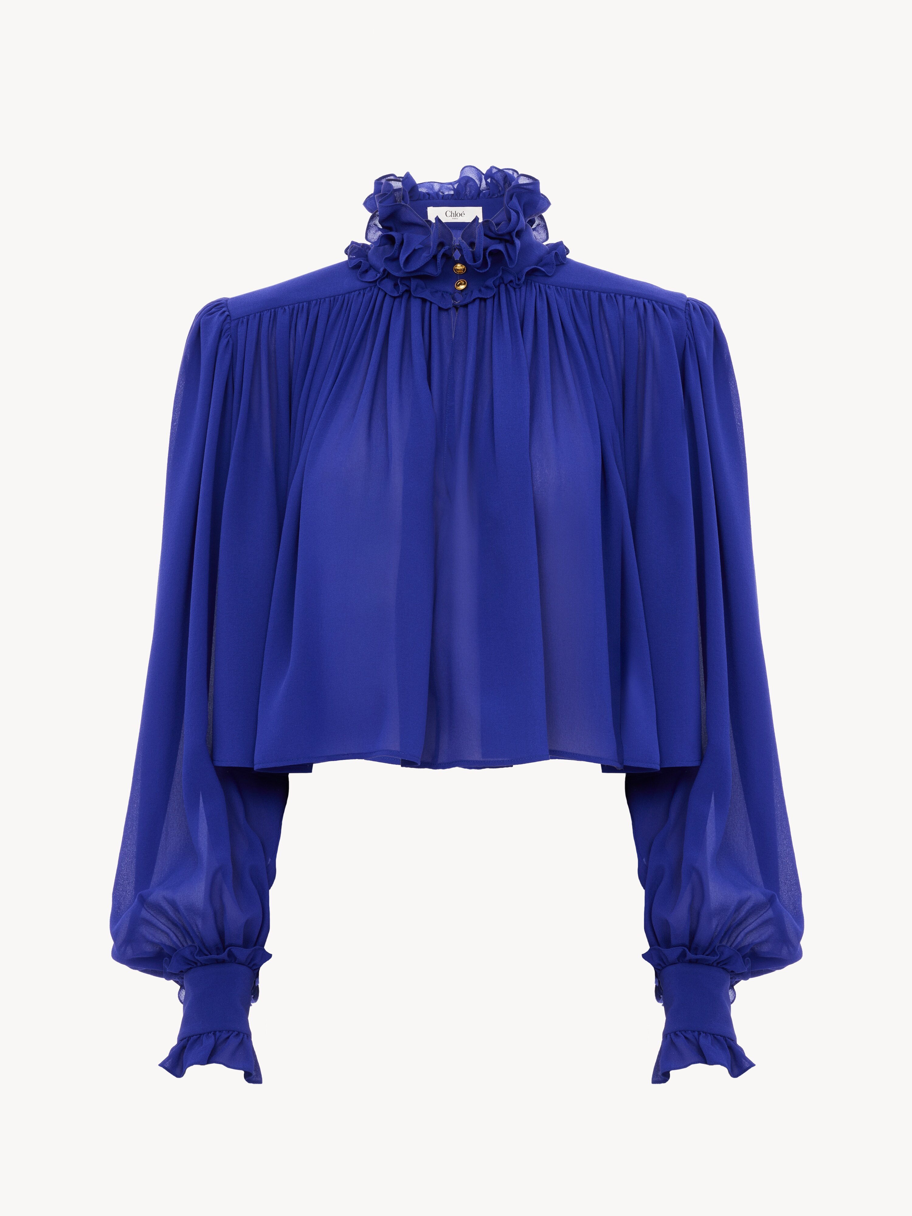 Ruffled long skirt in silk mousseline - NaN