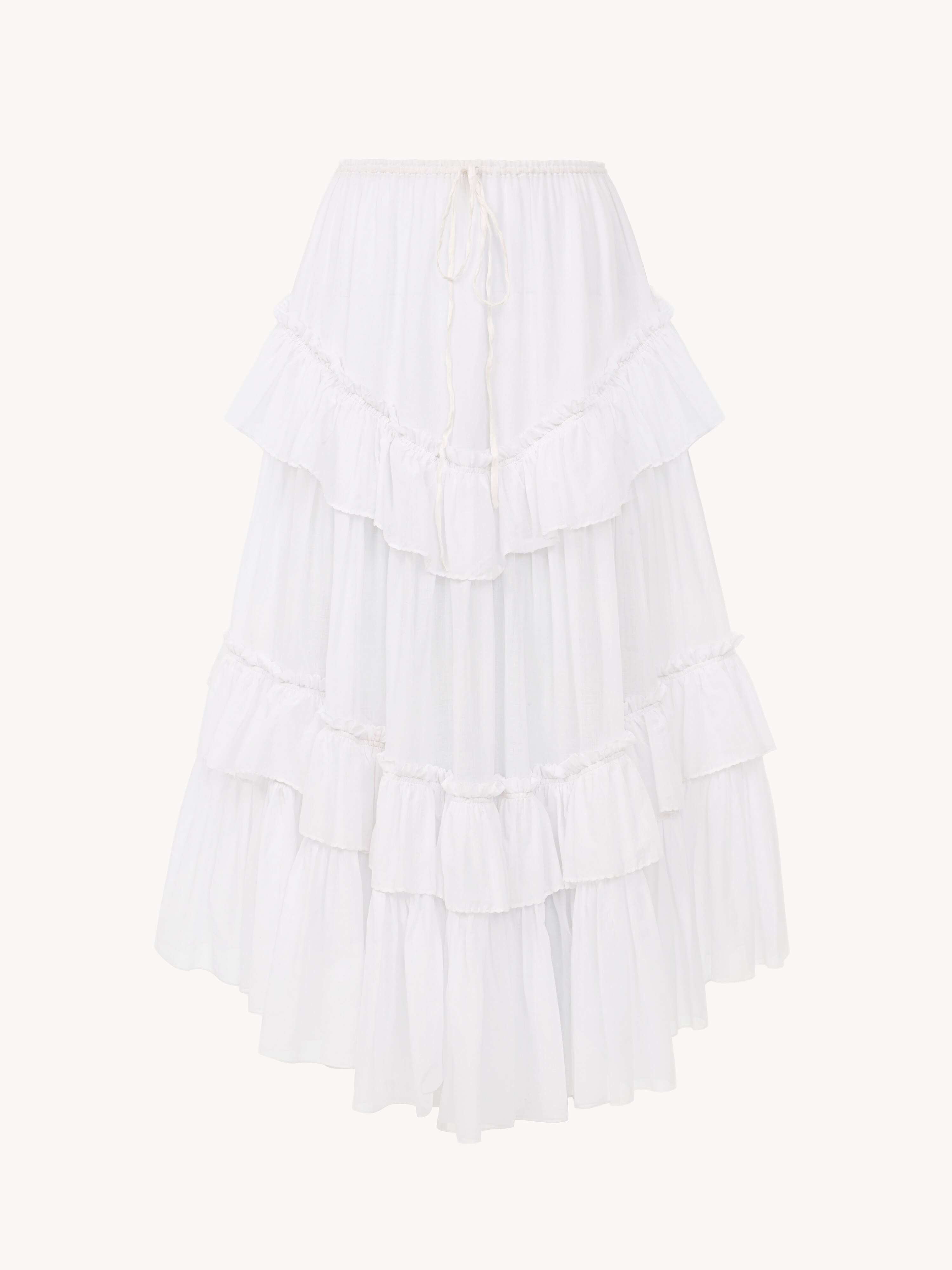 Cropped V-neck ruffle top in cotton voile & lace - NaN