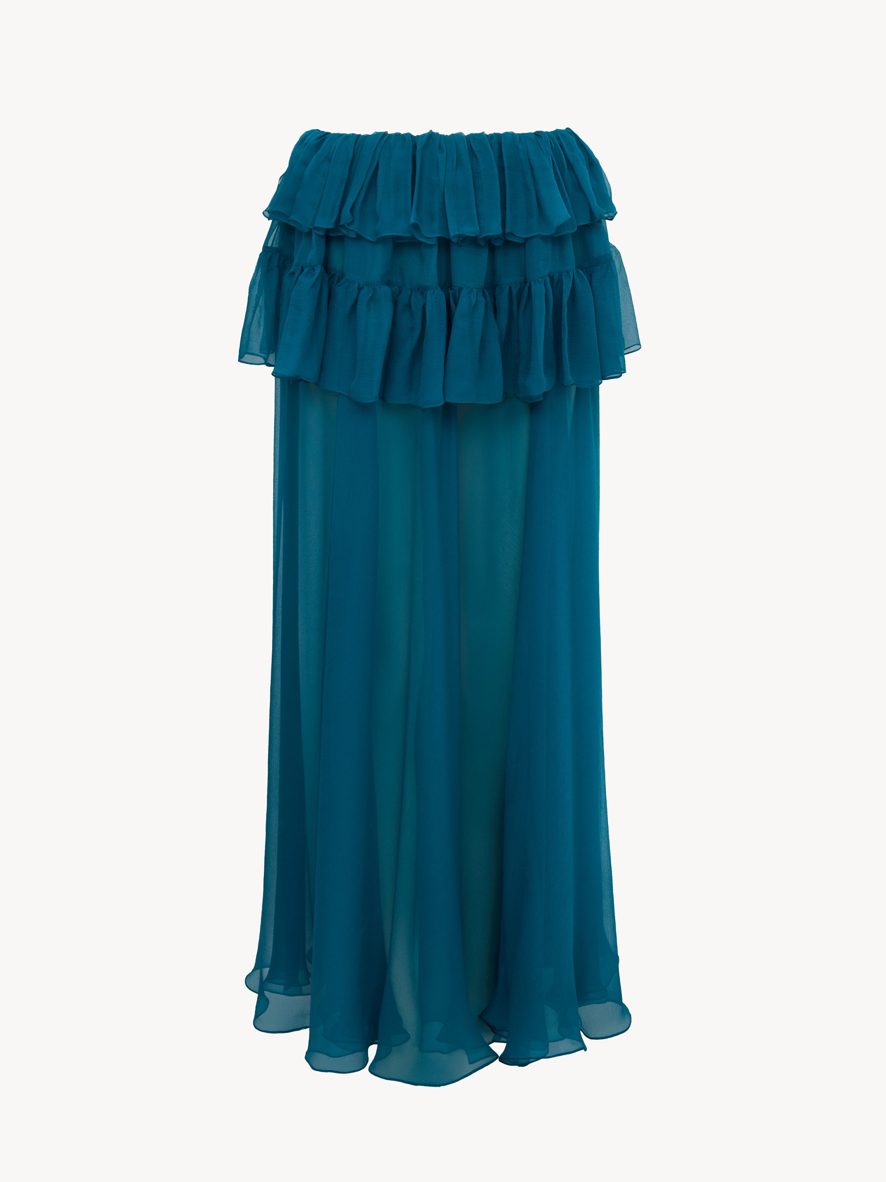 Maxi gathered high-neck top in silk georgette - NaN